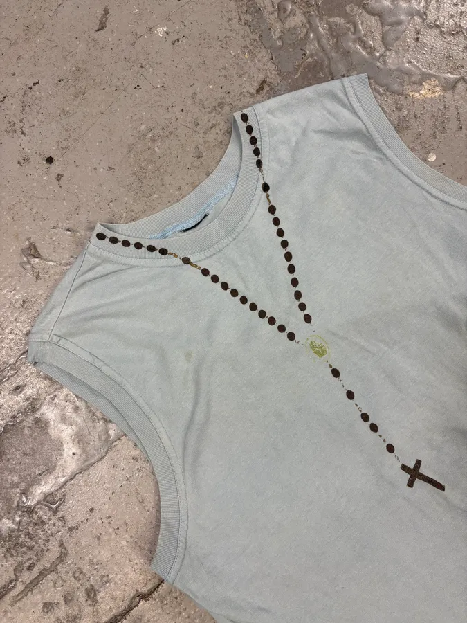 2000s Dolce & Gabbana Blue Rosary Cross Tank Top - Image 4