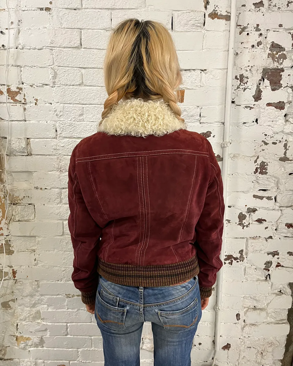 2000s Dolce & Gabbana Bordeaux Sherpa Collar Leather Jacket - Image 3