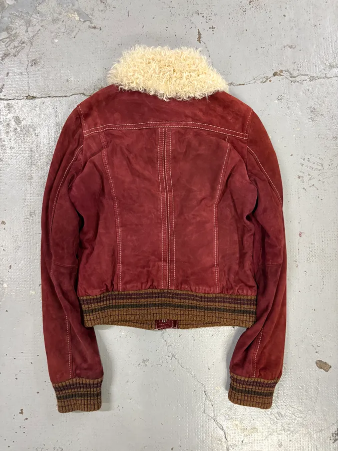 2000s Dolce & Gabbana Bordeaux Sherpa Collar Leather Jacket - Image 5