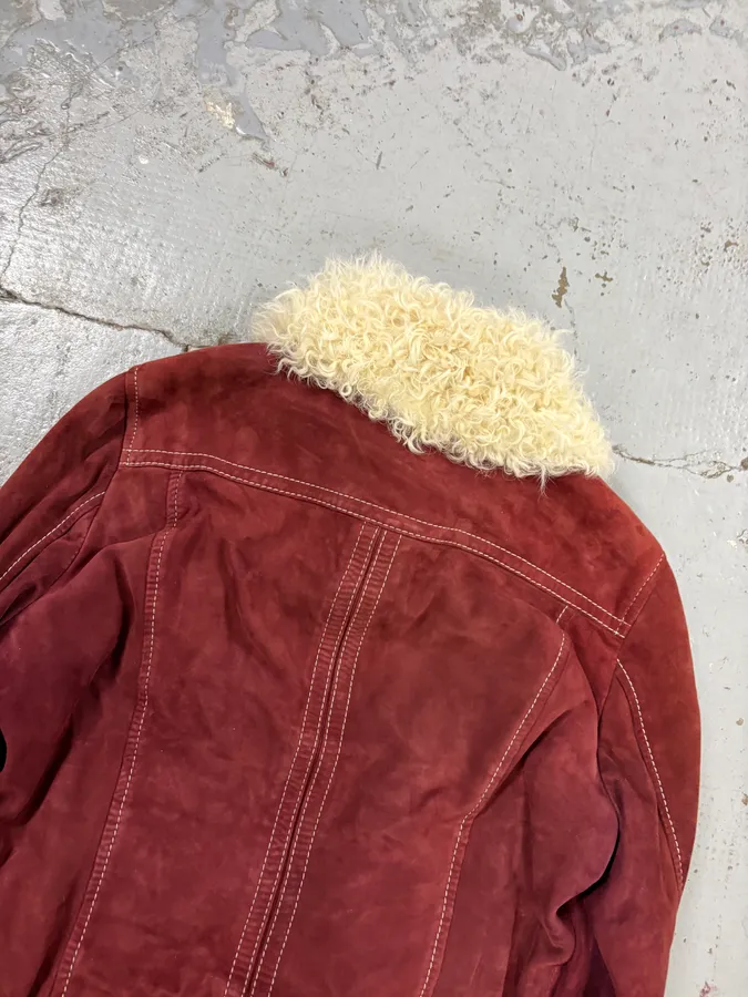 2000s Dolce & Gabbana Bordeaux Sherpa Collar Leather Jacket - Image 6