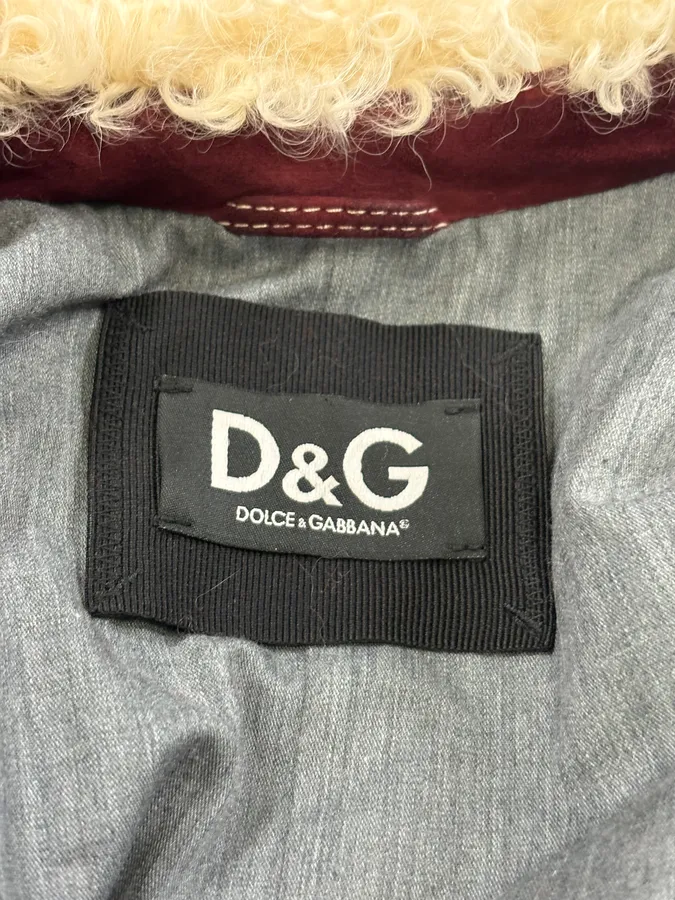 2000s Dolce & Gabbana Bordeaux Sherpa Collar Leather Jacket - Image 9