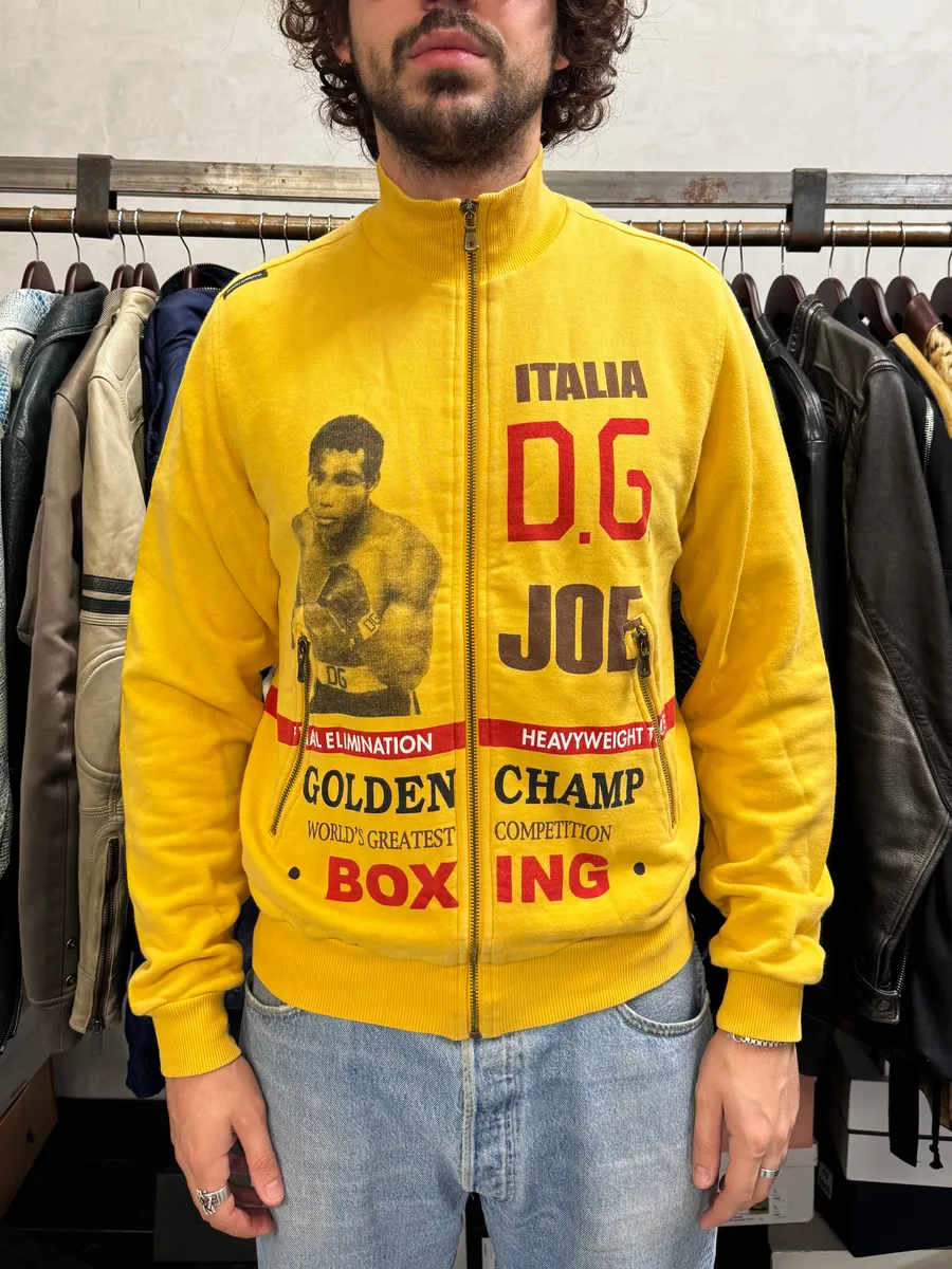 2000s Dolce & Gabbana Boxing Yellow Zip-Up Sweater - Image 2