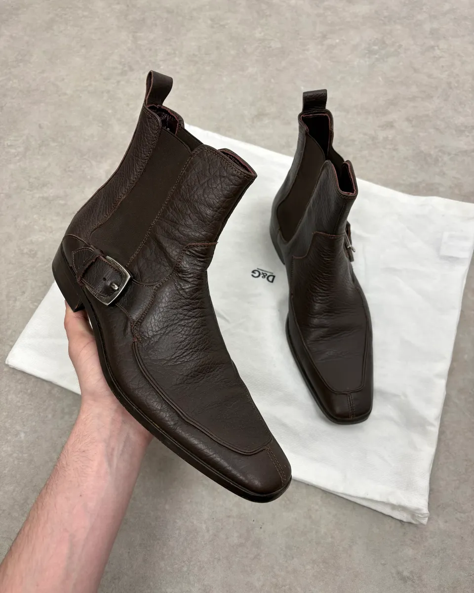 2000s Dolce & Gabbana Brown Ankle Leather Boots