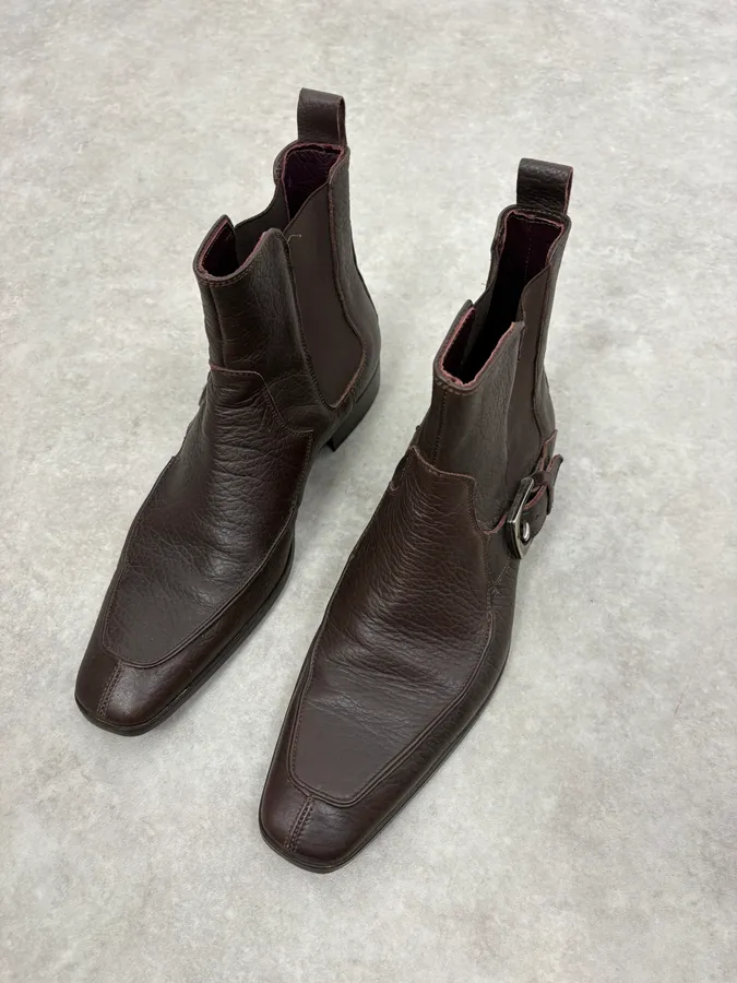 2000s Dolce & Gabbana Brown Ankle Leather Boots - Image 3
