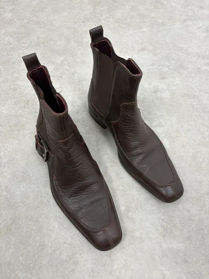 2000s Dolce & Gabbana Brown Ankle Leather Boots - Image 4