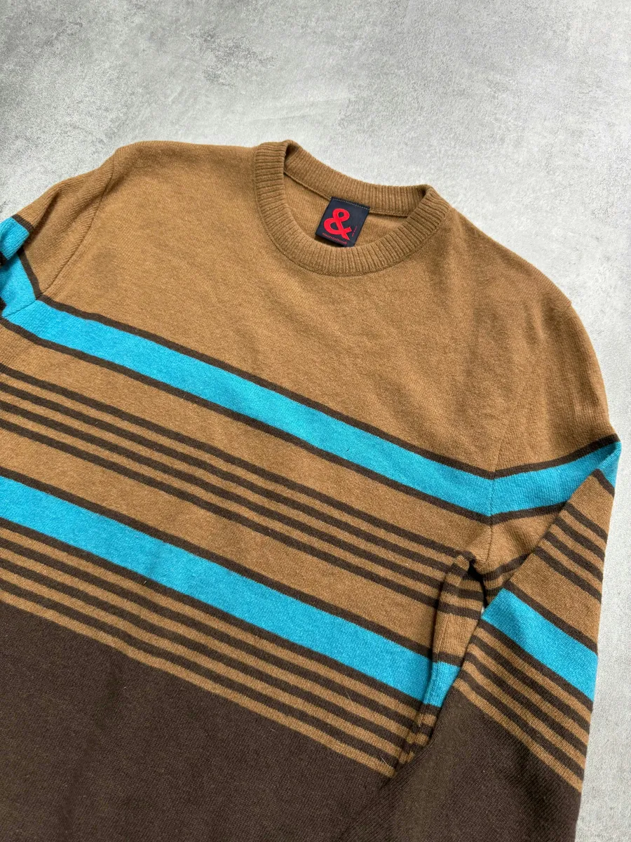 2000s Dolce & Gabbana Brown & Blue Sripes Lambwool Sweater - Image 2