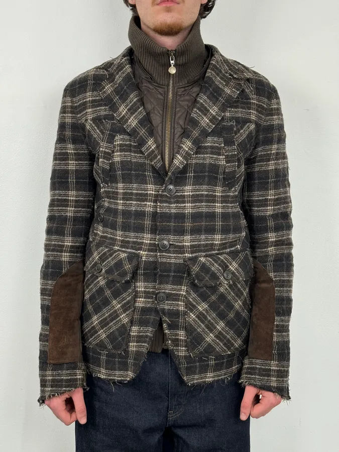 2000s Dolce & Gabbana Brown Checkered Hybrid Wool Jacket - Image 2