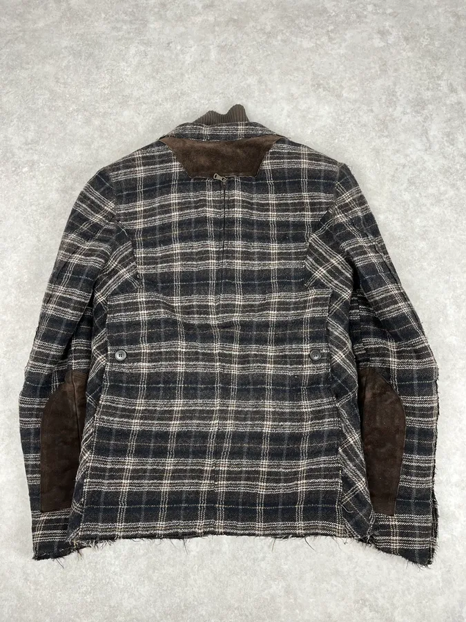 2000s Dolce & Gabbana Brown Checkered Hybrid Wool Jacket - Image 6