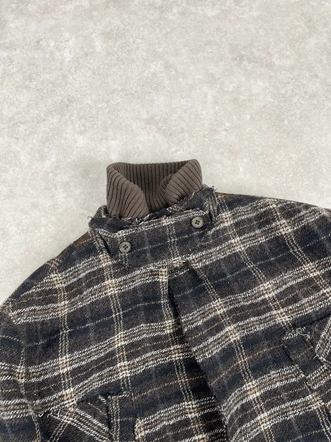 2000s Dolce & Gabbana Brown Checkered Hybrid Wool Jacket - Image 9