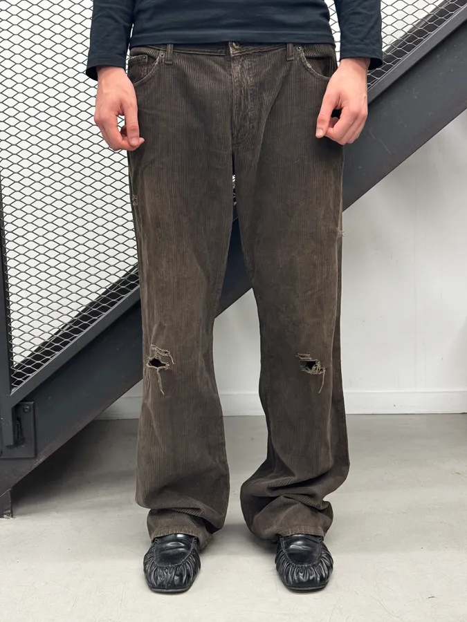2000s Dolce & Gabbana Brown Corduroy Distressed Pants