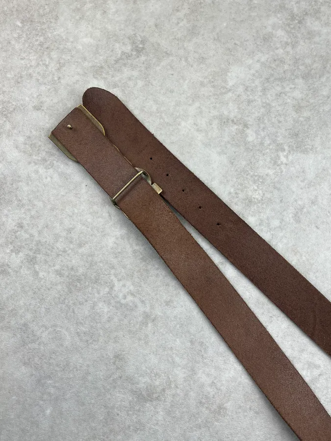 2000s Dolce & Gabbana Brown Eroded Leather Logo Belt - Image 5