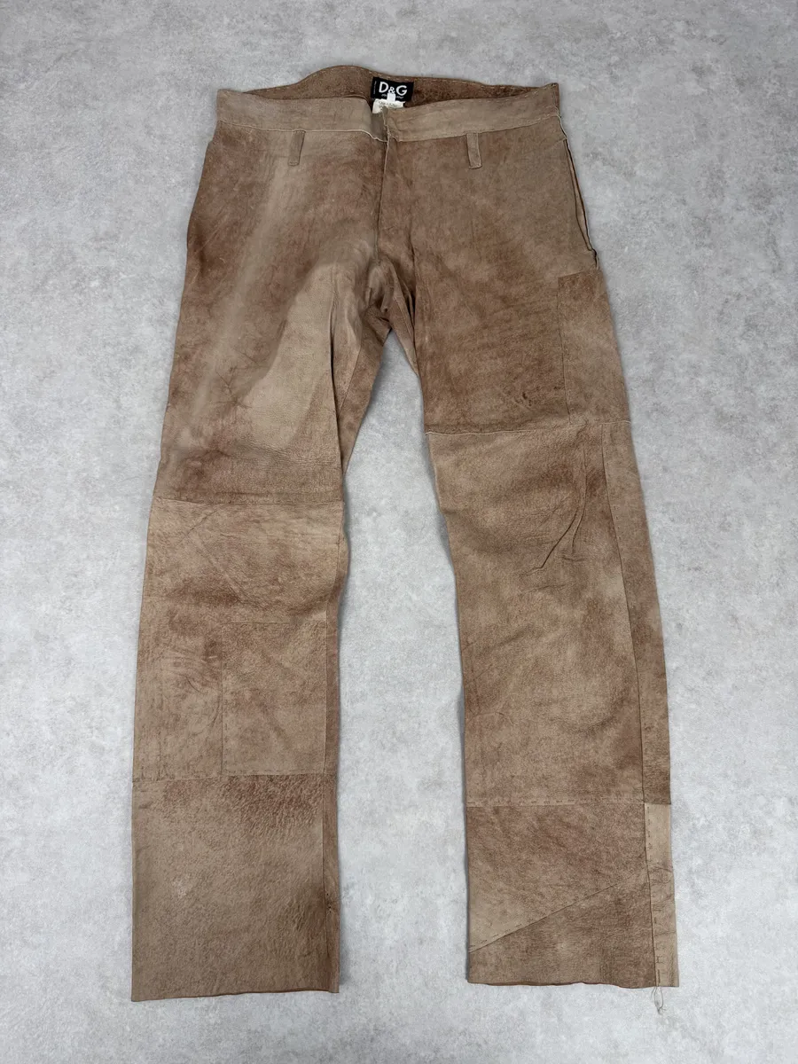 2000s Dolce & Gabbana Brown Eroded Leather Pants