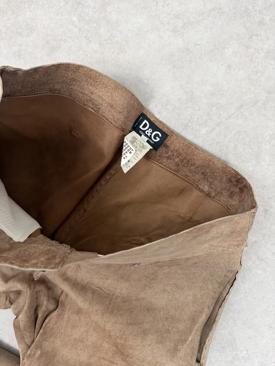2000s Dolce & Gabbana Brown Eroded Leather Pants - Image 10