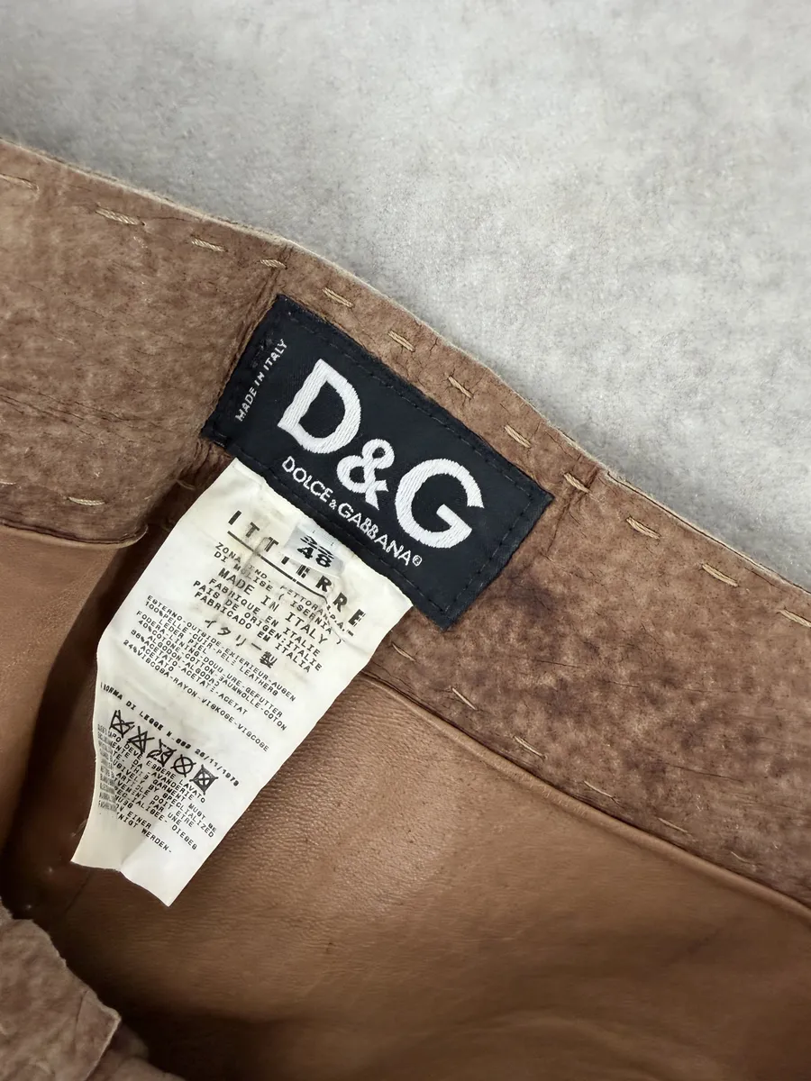 2000s Dolce & Gabbana Brown Eroded Leather Pants - Image 11