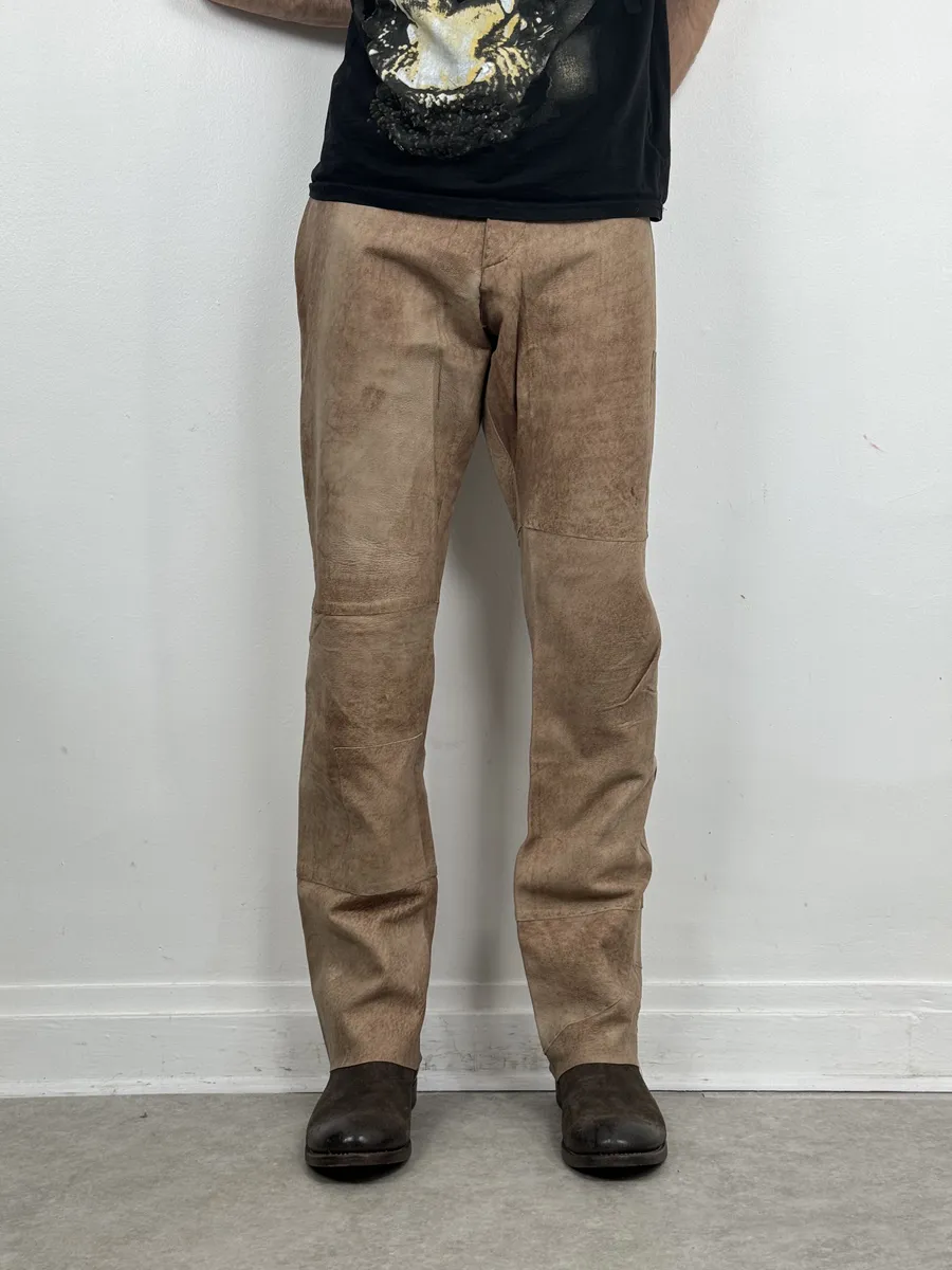 2000s Dolce & Gabbana Brown Eroded Leather Pants - Image 3