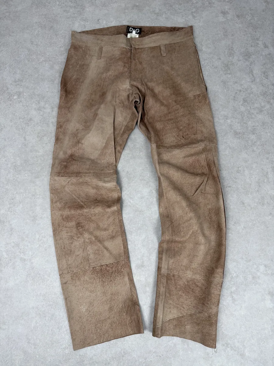 2000s Dolce & Gabbana Brown Eroded Leather Pants - Image 6