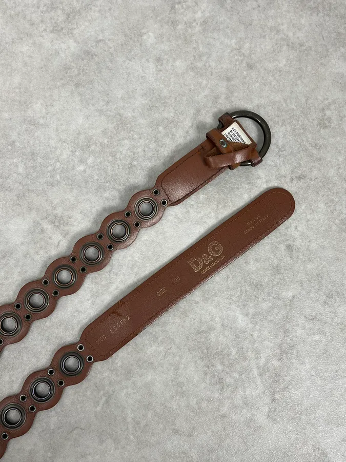 2000s Dolce & Gabbana Brown Eyled Leather Belt - Image 5