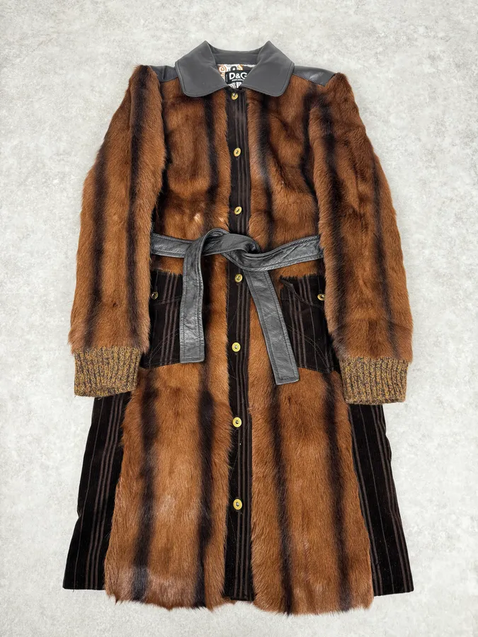 2000s Dolce & Gabbana Brown Fur Leather Trench Coat