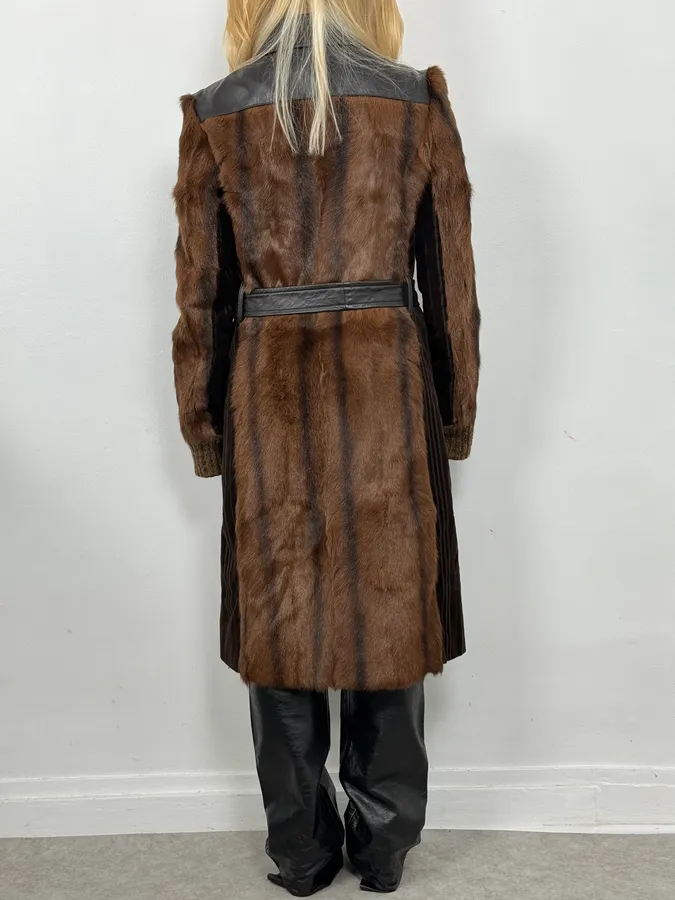 2000s Dolce & Gabbana Brown Fur Leather Trench Coat - Image 3