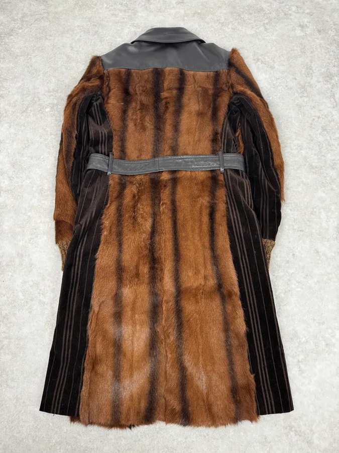 2000s Dolce & Gabbana Brown Fur Leather Trench Coat - Image 4