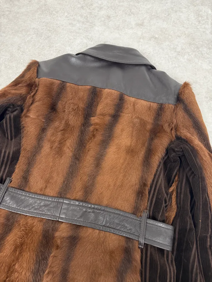 2000s Dolce & Gabbana Brown Fur Leather Trench Coat - Image 6