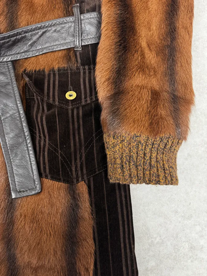 2000s Dolce & Gabbana Brown Fur Leather Trench Coat - Image 8
