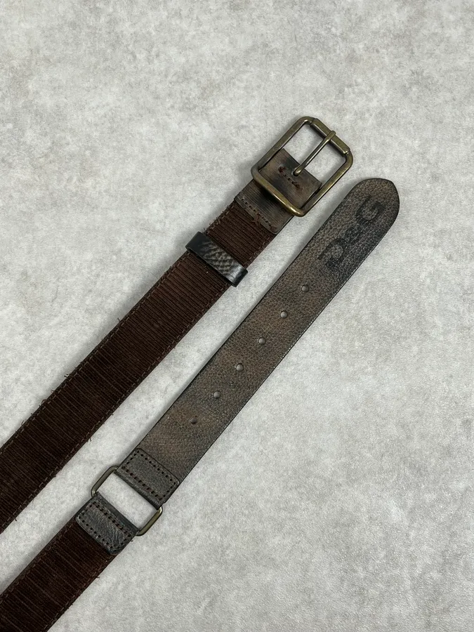 2000s Dolce & Gabbana Brown Hybrid Leather Military Belt - Image 3