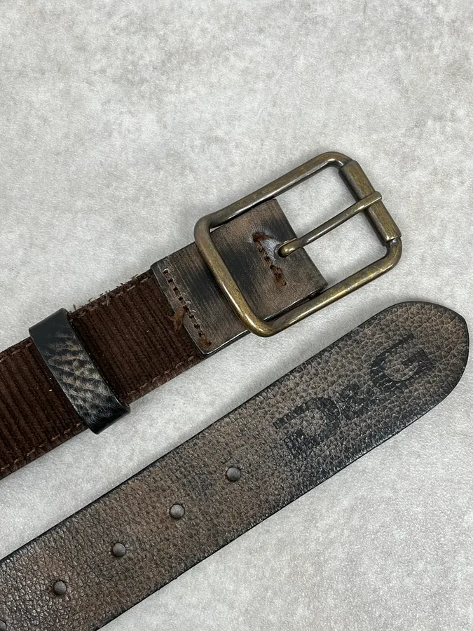 2000s Dolce & Gabbana Brown Hybrid Leather Military Belt - Image 5