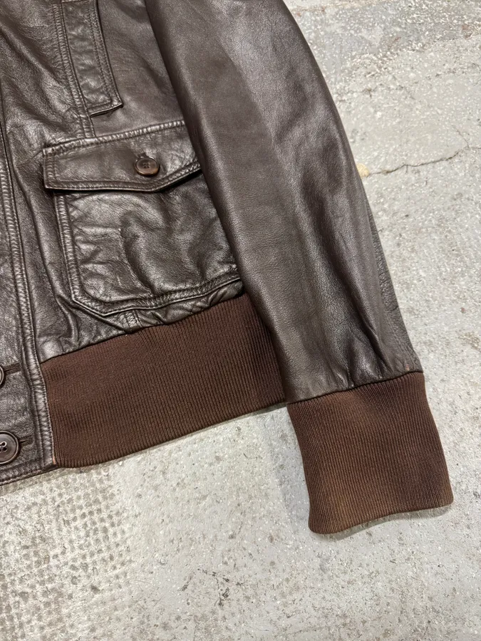 2000s Dolce & Gabbana Brown Leather Buttoned Minimalist Jacket - Image 9