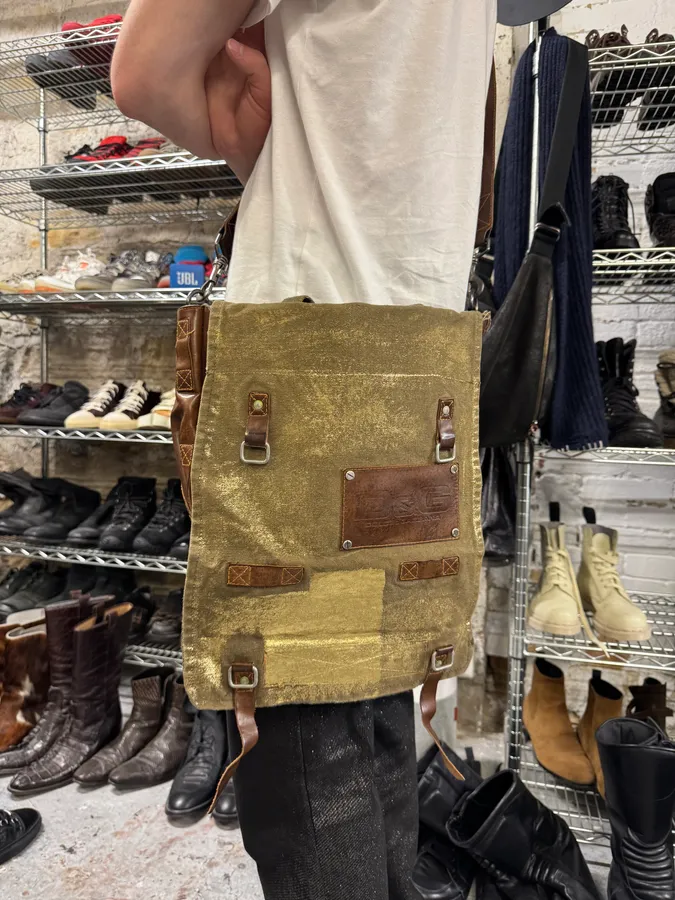 2000s Dolce & Gabbana Brown Leather Canvas Shoulder Bag - Image 2