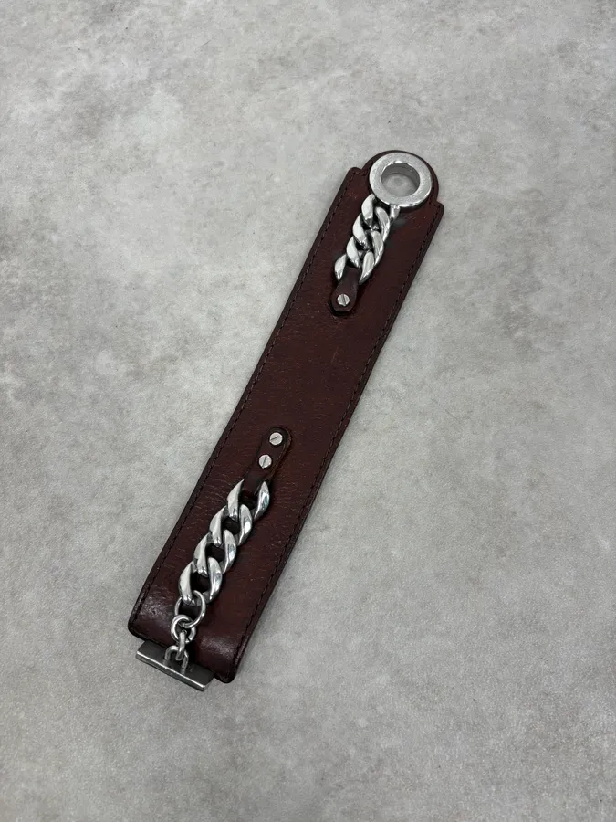 2000s Dolce & Gabbana Brown Leather Chain Bracelet - Image 4