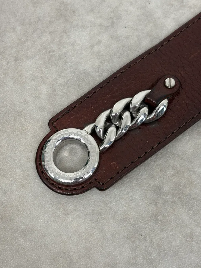 2000s Dolce & Gabbana Brown Leather Chain Bracelet - Image 6