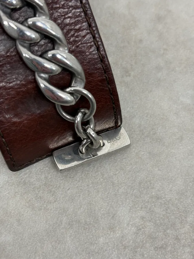 2000s Dolce & Gabbana Brown Leather Chain Bracelet - Image 8