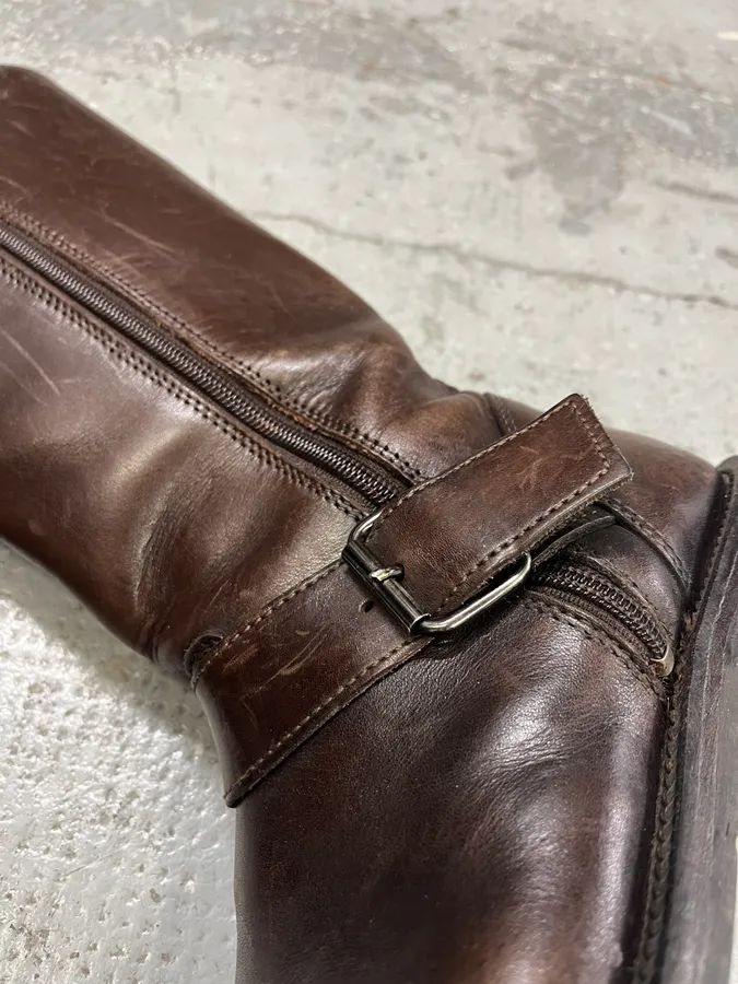 2000s Dolce & Gabbana Brown Leather High Boots - Image 4