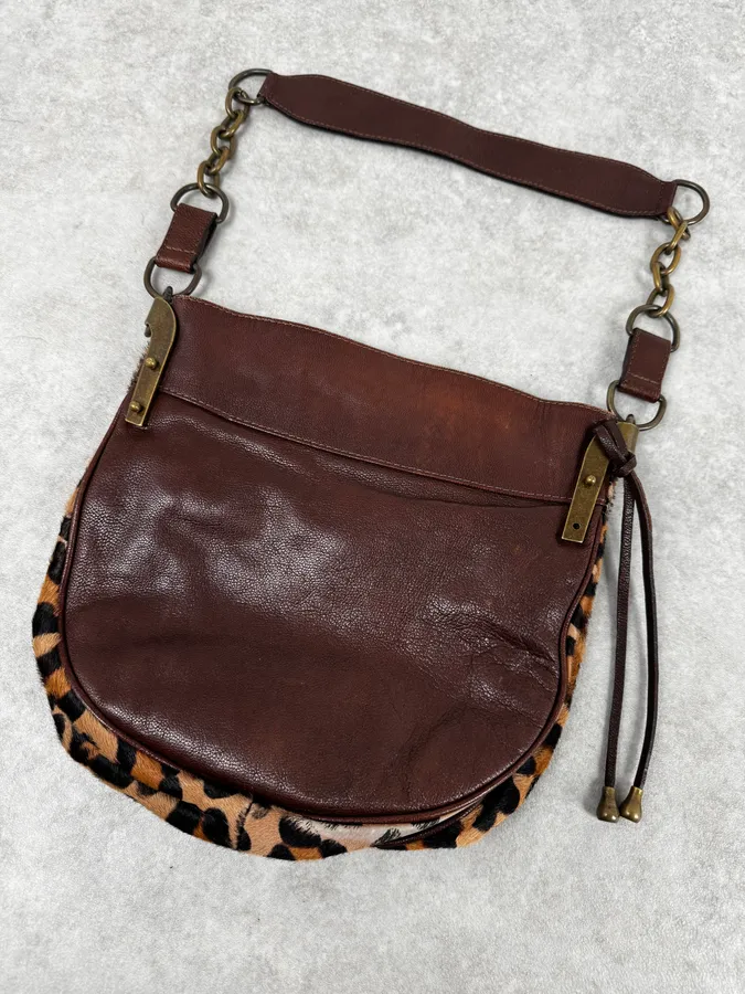 2000s Dolce & Gabbana Brown Leather Leopard Handle Bag - Image 6