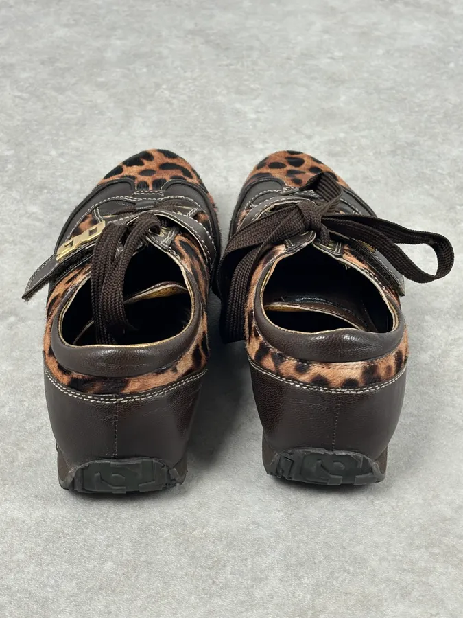 2000s Dolce & Gabbana Brown Leopard Pony Hair Leather Sneakers - Image 10