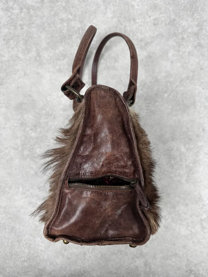 2000s Dolce & Gabbana Brown Multi-Pocket Fur Handle Bag - Image 10