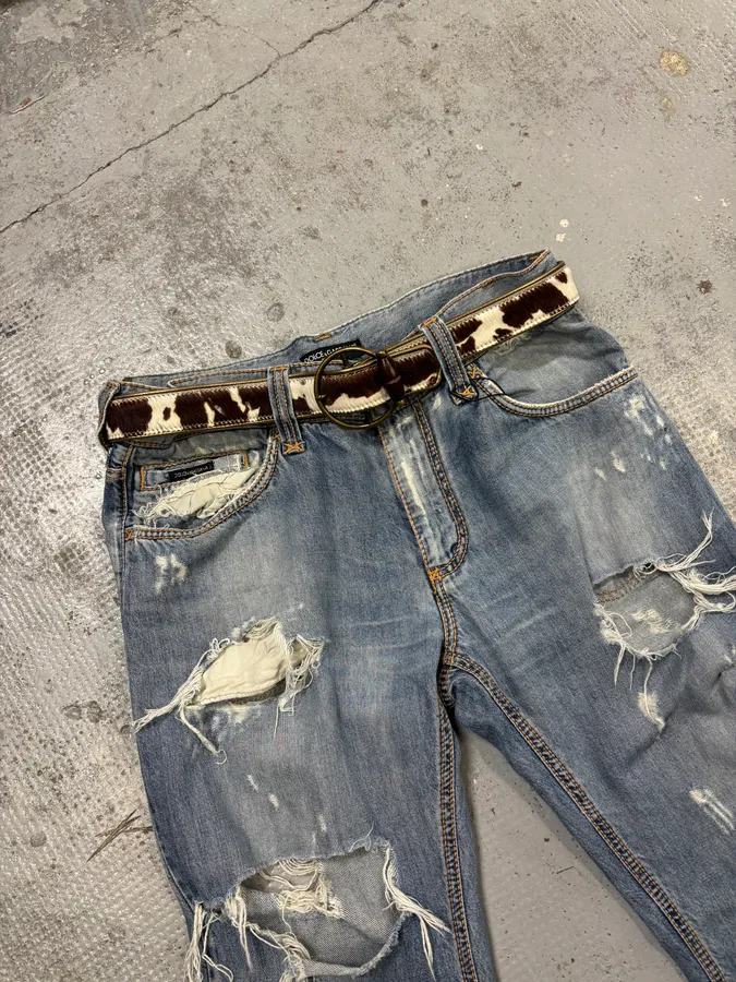 2000s Dolce & Gabbana Brown Pony Hair Leather Cowhide Belt