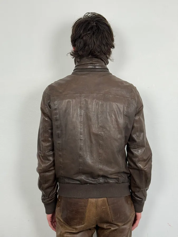 2000s Dolce & Gabbana Brown Premium Biker Leather Jacket - Image 2