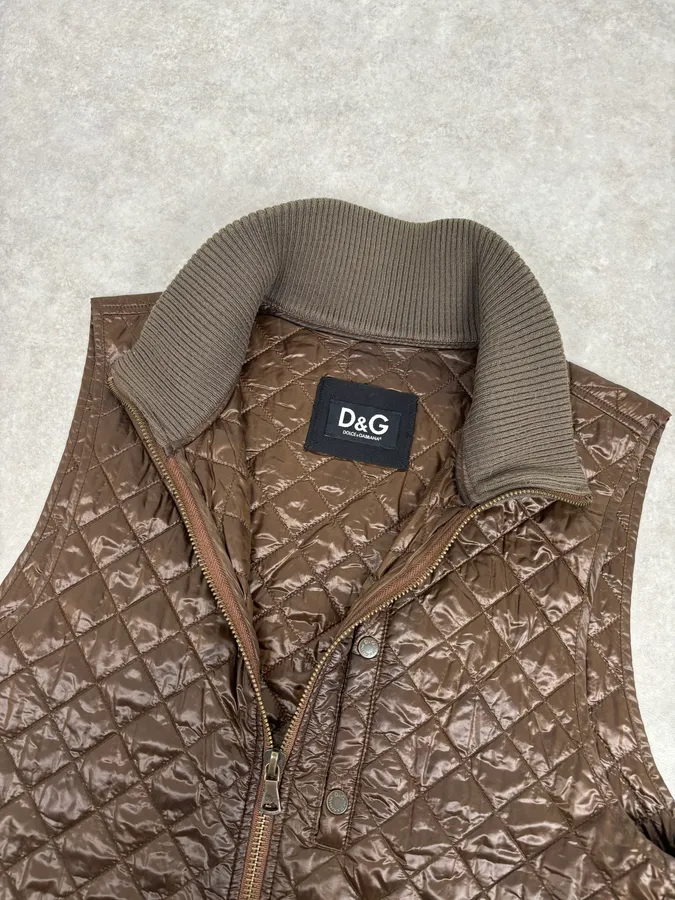 2000s Dolce & Gabbana Brown Quilted Nylon Vest - Image 6