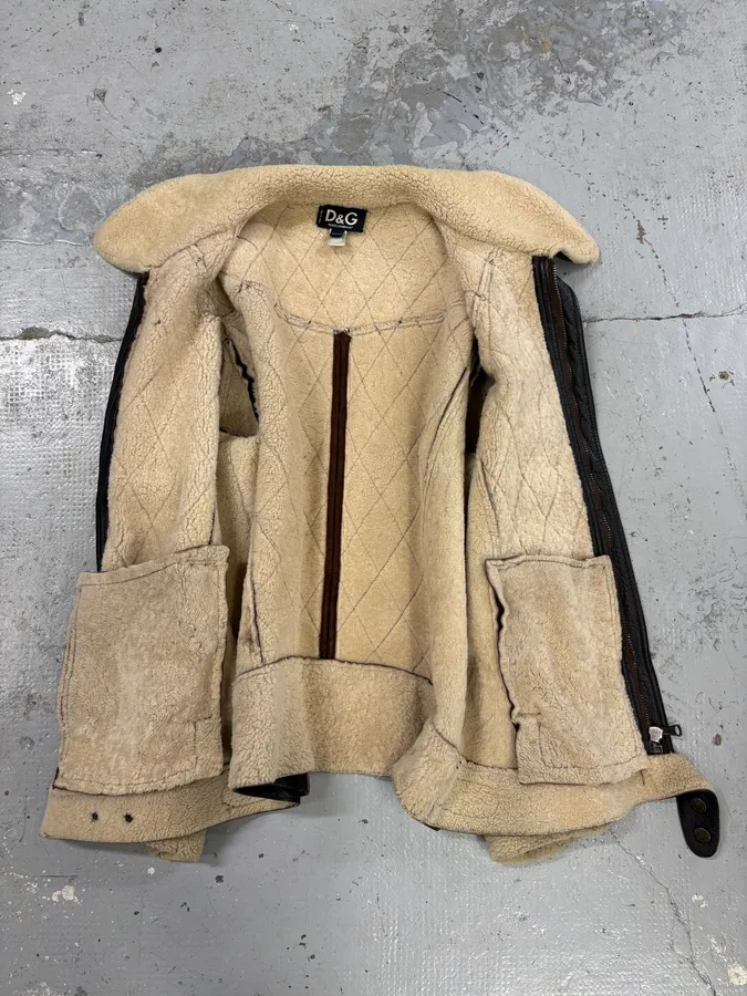 2000s Dolce & Gabbana Brown Shearling Hybrid Jacket - Image 5
