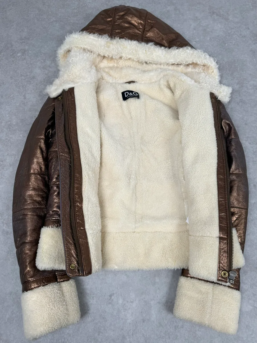2000s Dolce & Gabbana Brown Shearling Jacket - Image 7