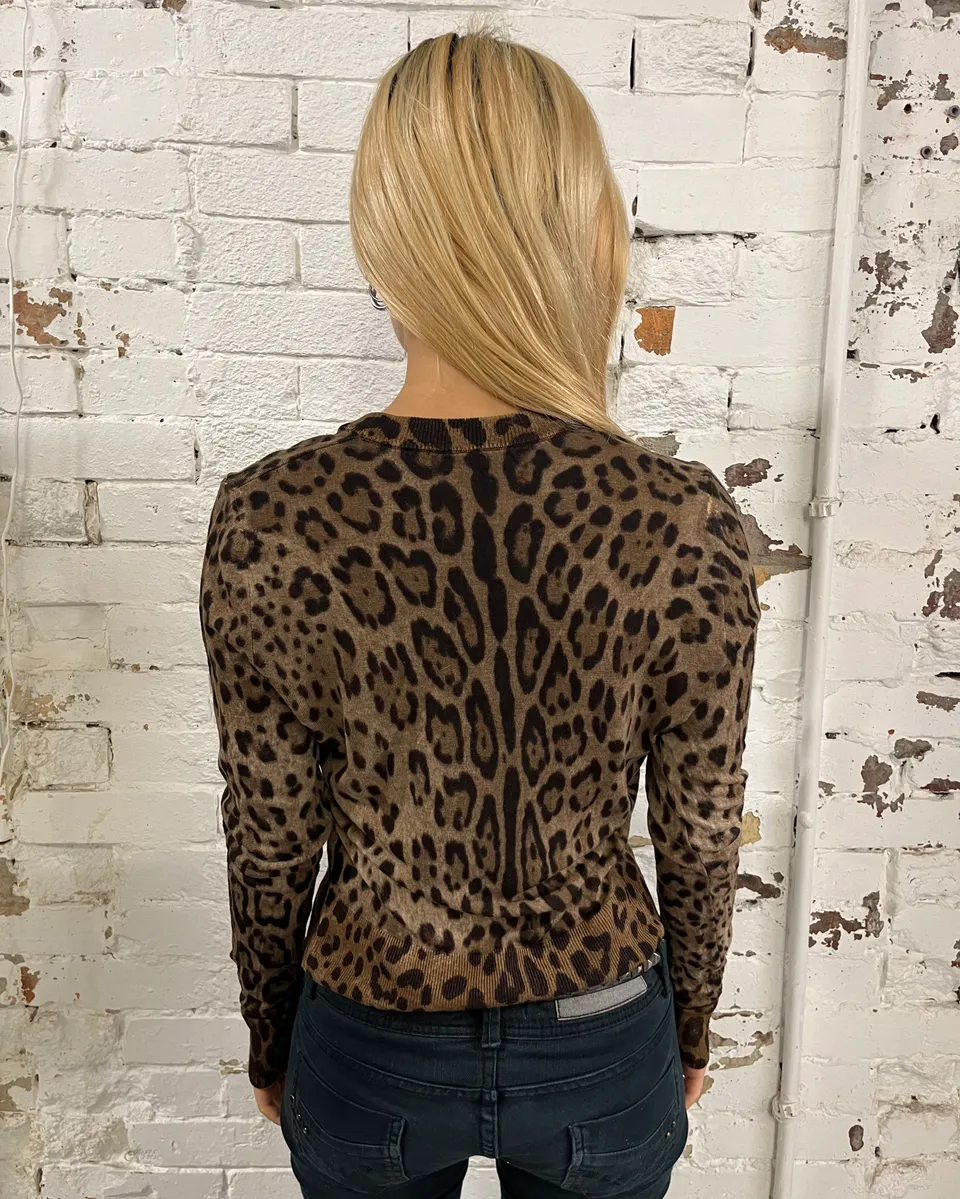 2000s Dolce & Gabbana Brown V-Neck Leopard Sweater - Image 3