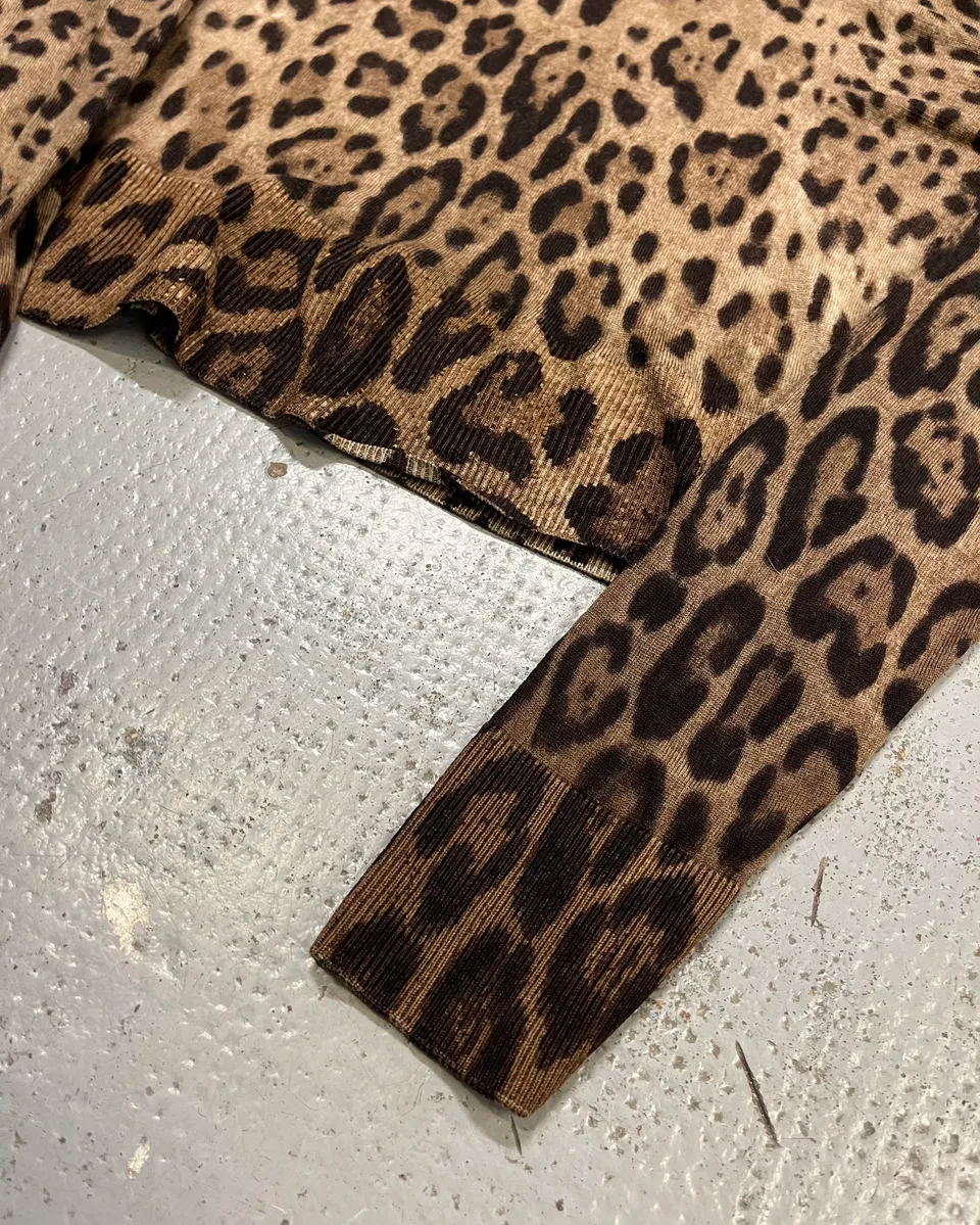 2000s Dolce & Gabbana Brown V-Neck Leopard Sweater - Image 6