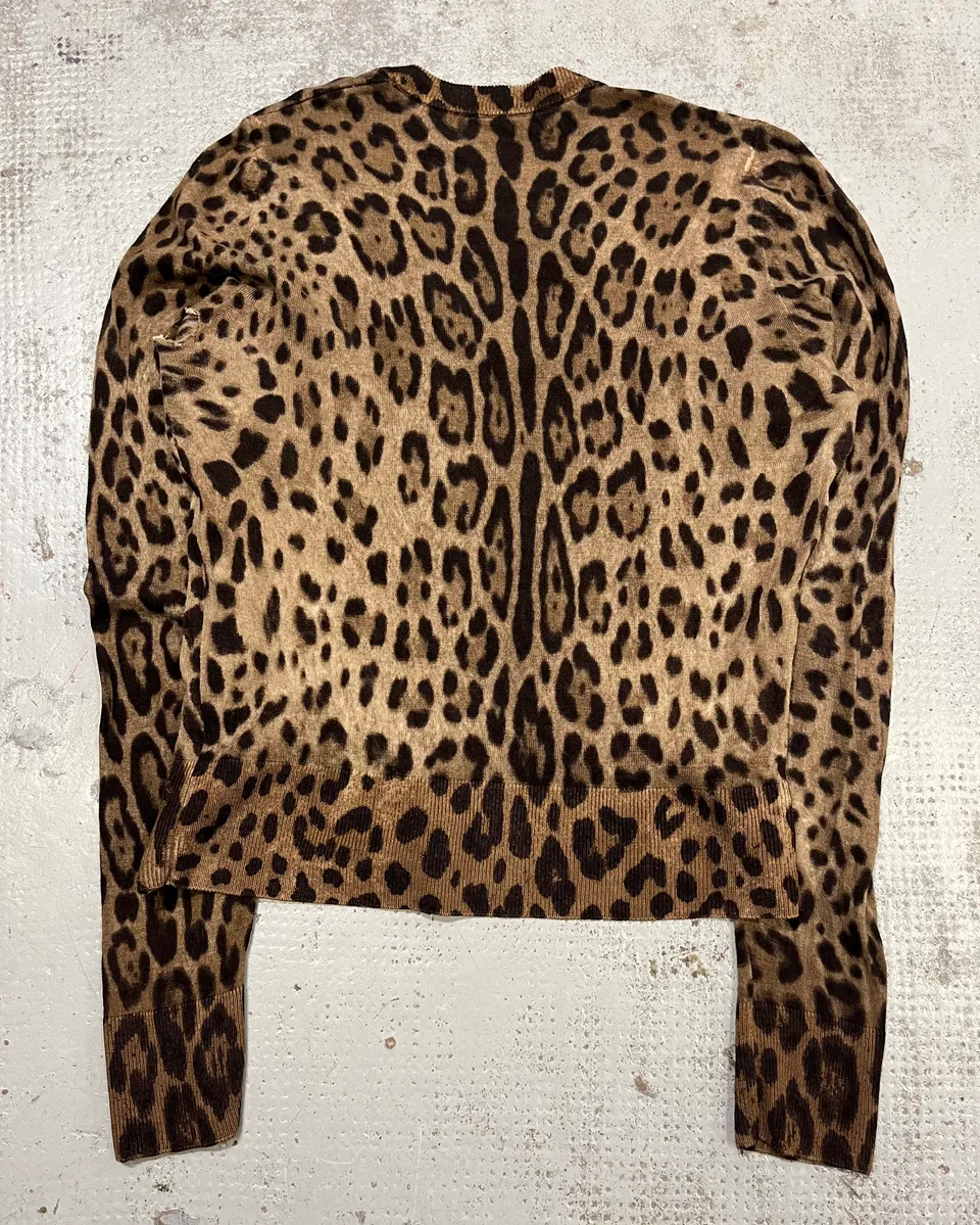 2000s Dolce & Gabbana Brown V-Neck Leopard Sweater - Image 7