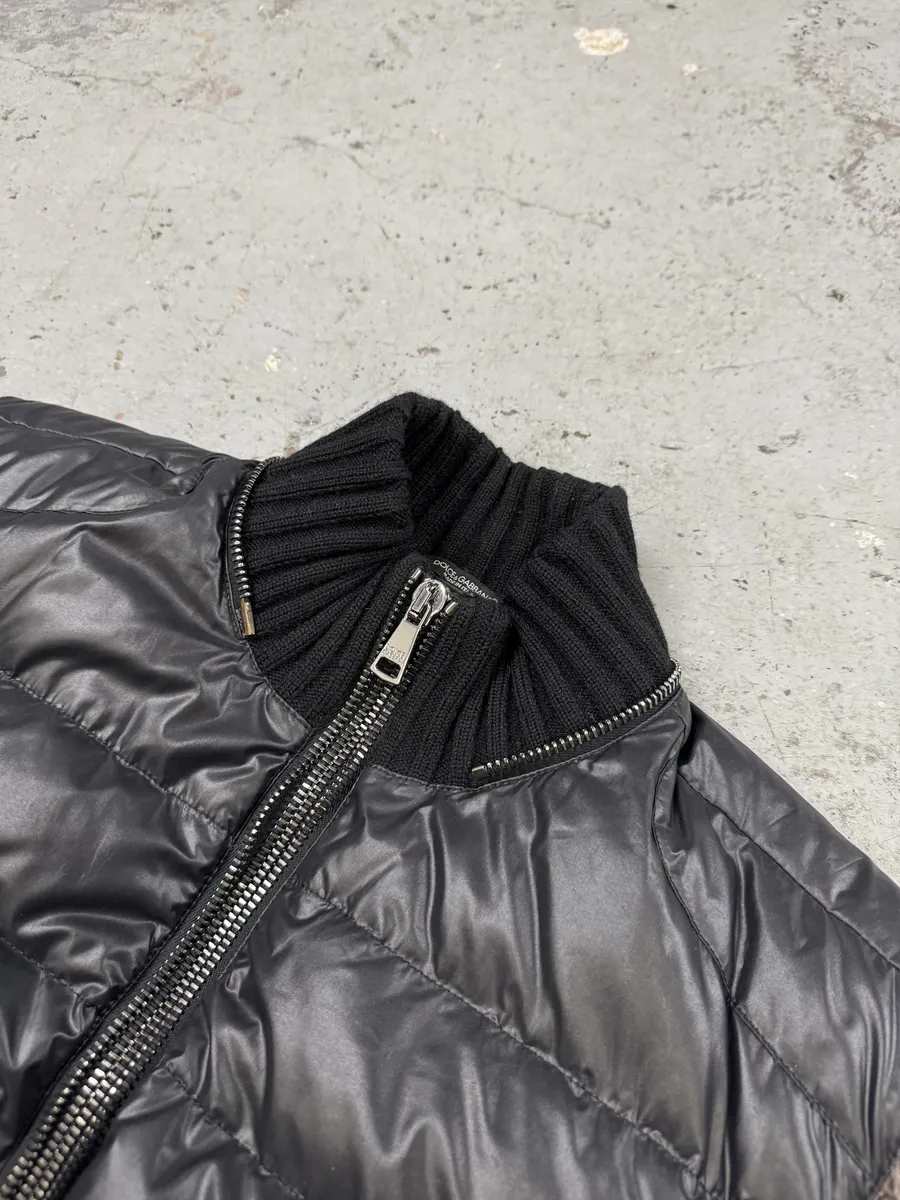 2000s Dolce & Gabbana Brown Wool Arms & Black Fleece Puffer Jacket - Image 11