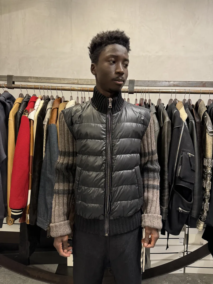 2000s Dolce & Gabbana Brown Wool Arms & Black Fleece Puffer Jacket - Image 2
