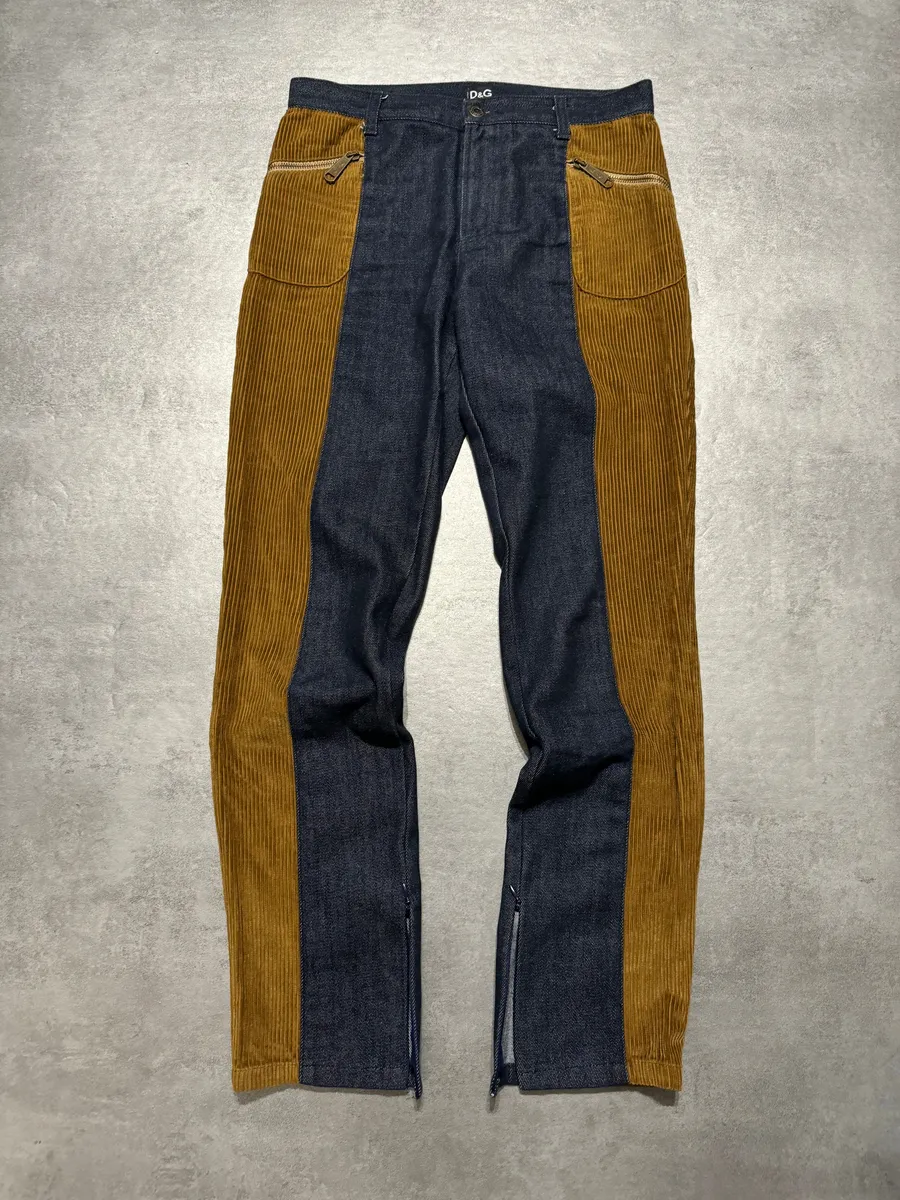 2000s Dolce & Gabbana Brut Denim Jeans & Velvet Hybride Pants - Image 4