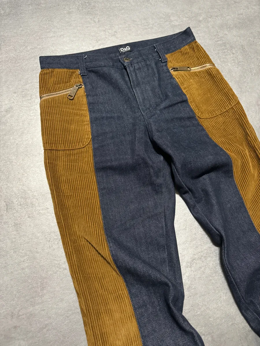 2000s Dolce & Gabbana Brut Denim Jeans & Velvet Hybride Pants - Image 9