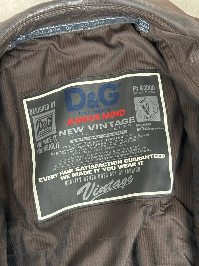 2000s Dolce & Gabbana Buffalo Brown Aviator Leather Jacket - Image 11